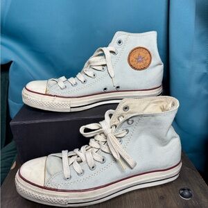 Converse High Top Sneakers - Pale Blue with Brown Patch